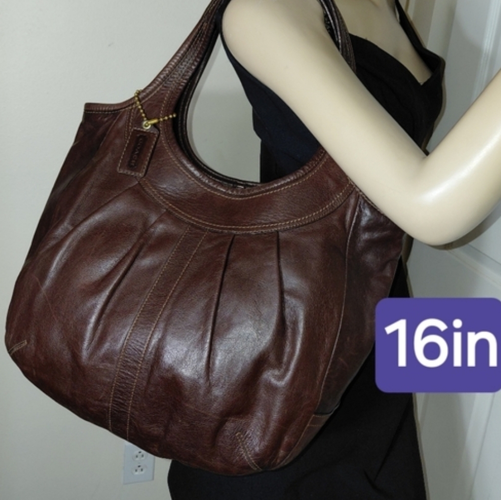 16IN RARE COACH 2008 #12247 GORGEOUS PLEATED ERGO TATTERSAL BAG,TOTE